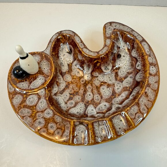 Vintage Ceramic Bowling Ashtray ELBRO JAPAN 989 Glazed Pin Ball Collectible - Picture 2 of 7